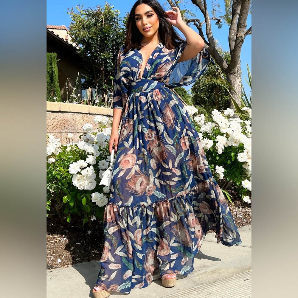 Floral Navy Blue Maxi Dress